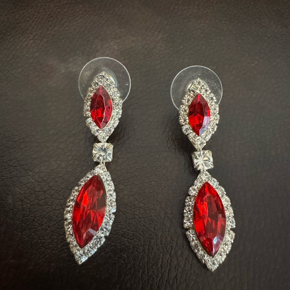 Swarovski Elegant Red and Silver Drop Earrings